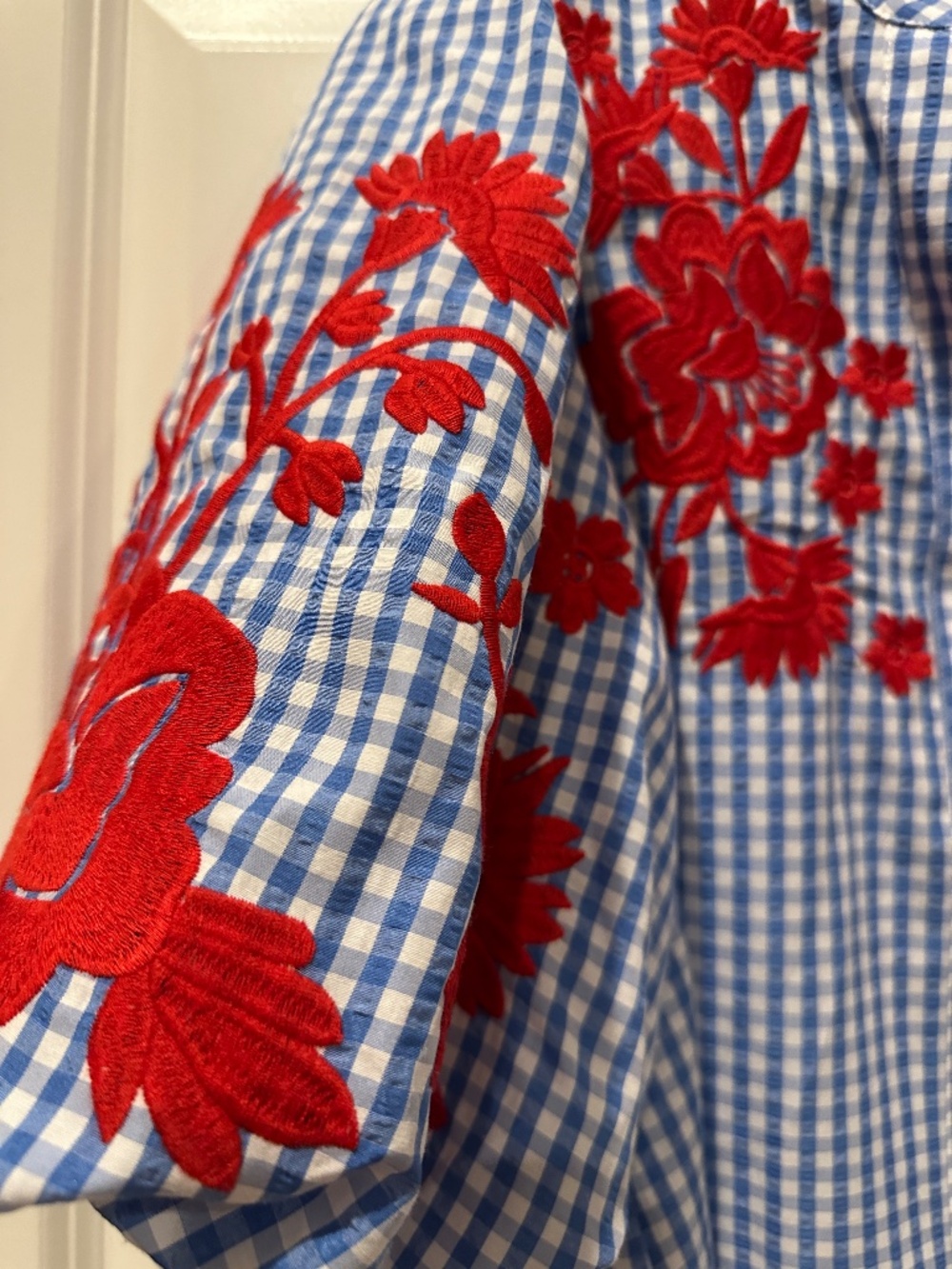 THML Peaceful Blue/white gingham embroidered blouse - Picture 4 of 5